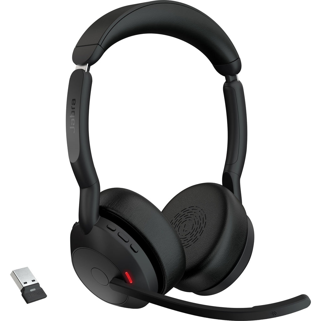 Jabra evolve2 55, incl. oplaadstandaard on-ear headset (zwart, stereo, uc, usb-a, link380a)