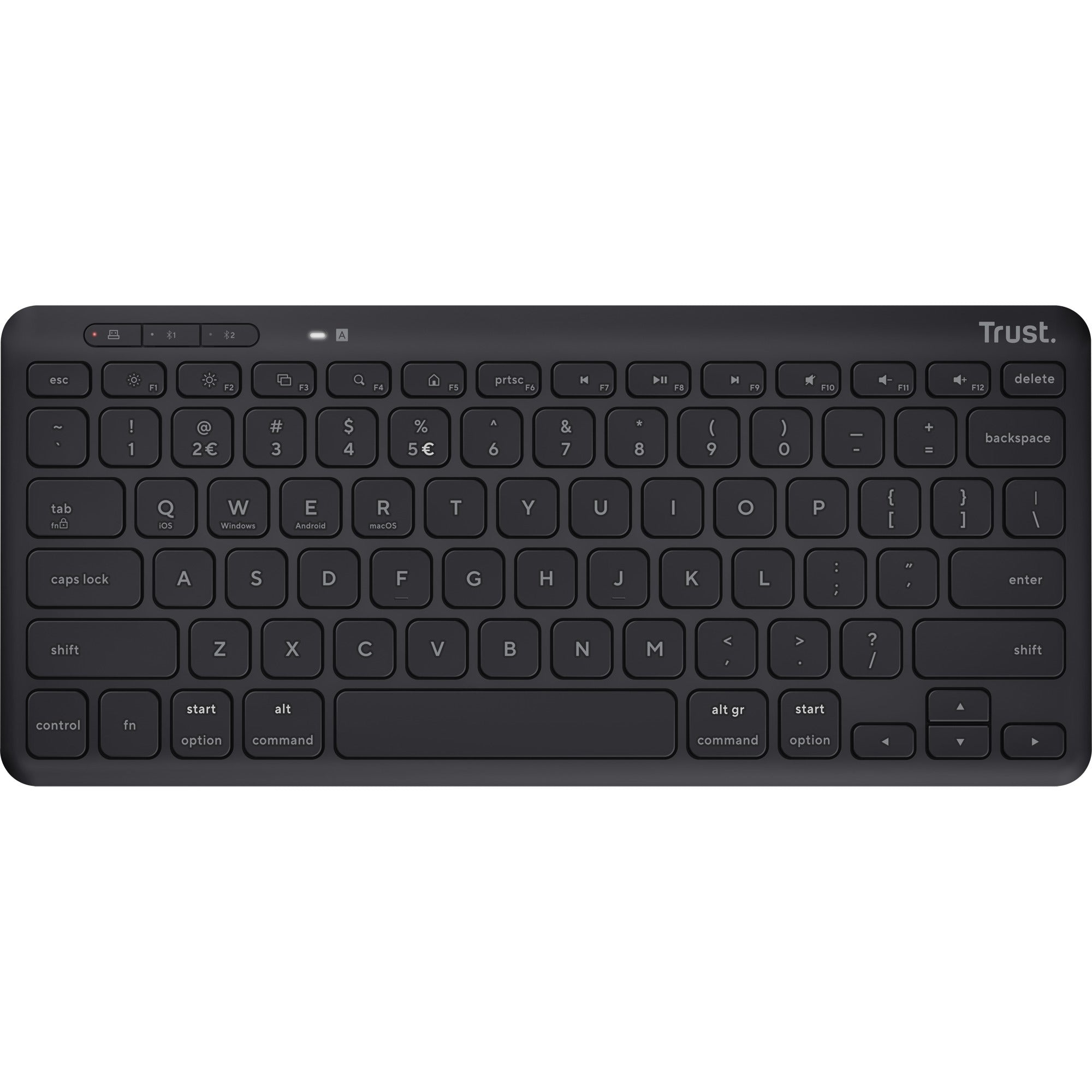 Trust lyra compact draadloos toetsenbord (zwart, us lay-out (qwerty), scissor switches, 65%, 2,4 ghz usb, bluetooth)