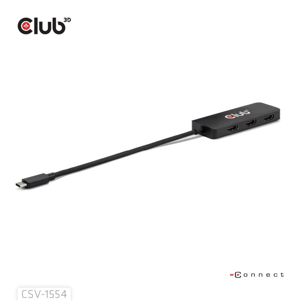Club 3d usb-c naar triple hdmi mst hub 4k60hz adapter (zwart)