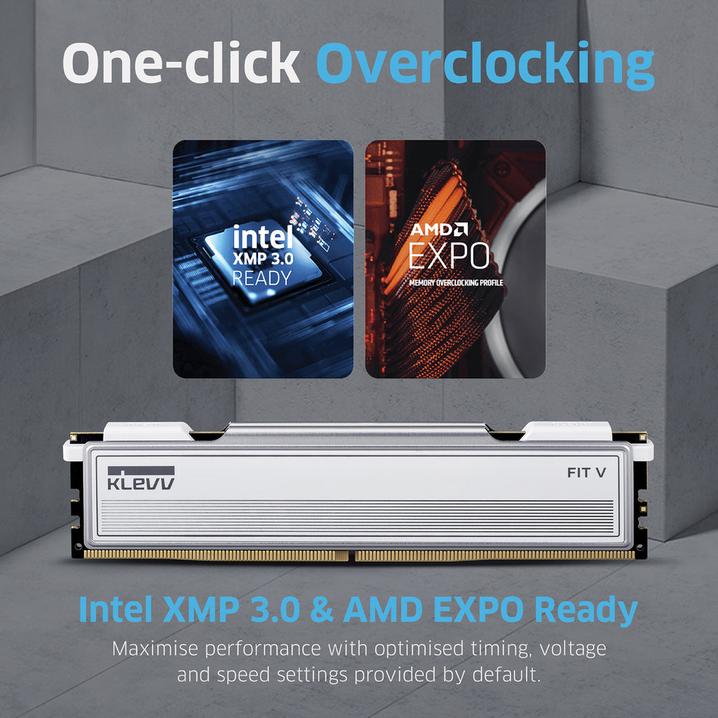 Klevv 32 gb ddr5-5600 (2x 16 gb) kit werkgeheugen (wit, kd5agu880-56k300f, fit v, xmp 3.0, expo)