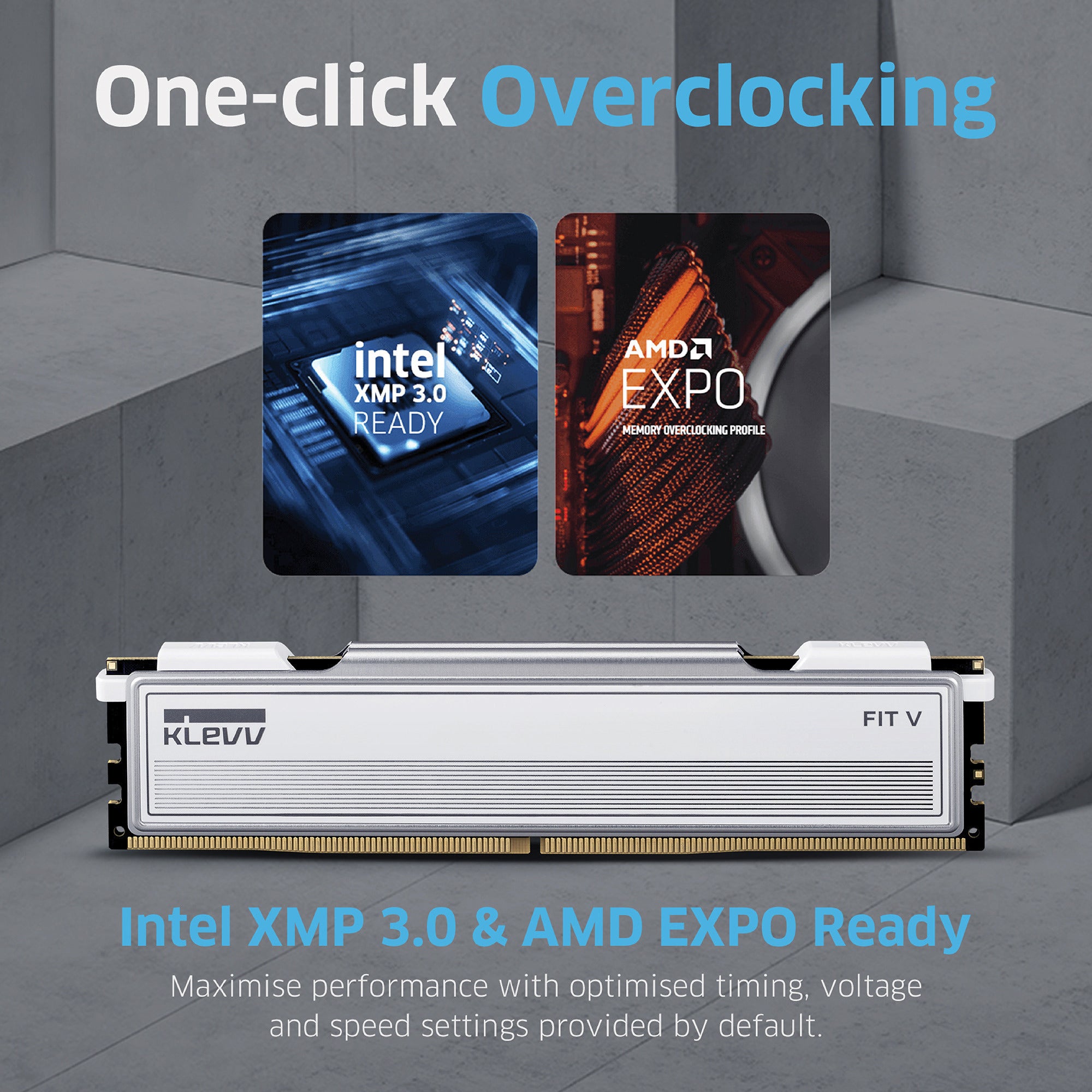 Klevv 32 gb ddr5-5600 (2x 16 gb) kit werkgeheugen (wit, kd5agu880-56k300f, fit v, xmp 3.0, expo)