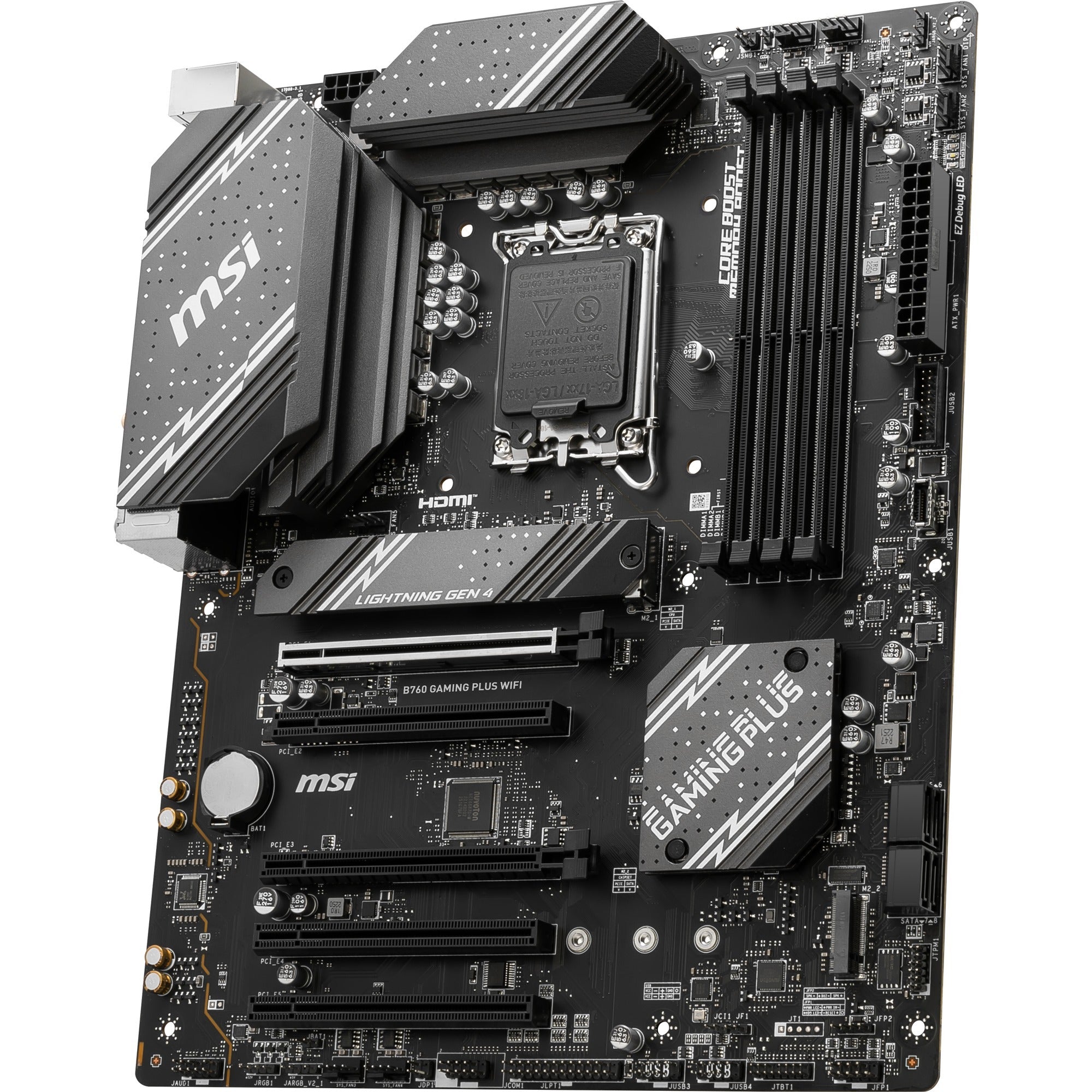 Msi b760 gaming plus wifi socket 1700 moederbord (grijs zwart, raid, 2.5gb-lan, wi-fi 6e, bt, sound, atx)