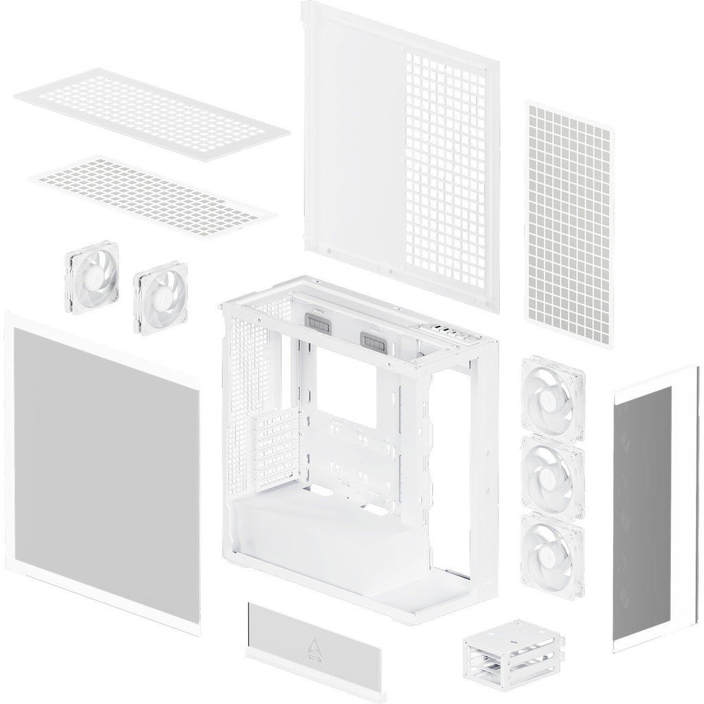Arctic xtender vg midi tower behuizing (wit | 2x usb-a | 1x usb-c | rgb | tempered glass)