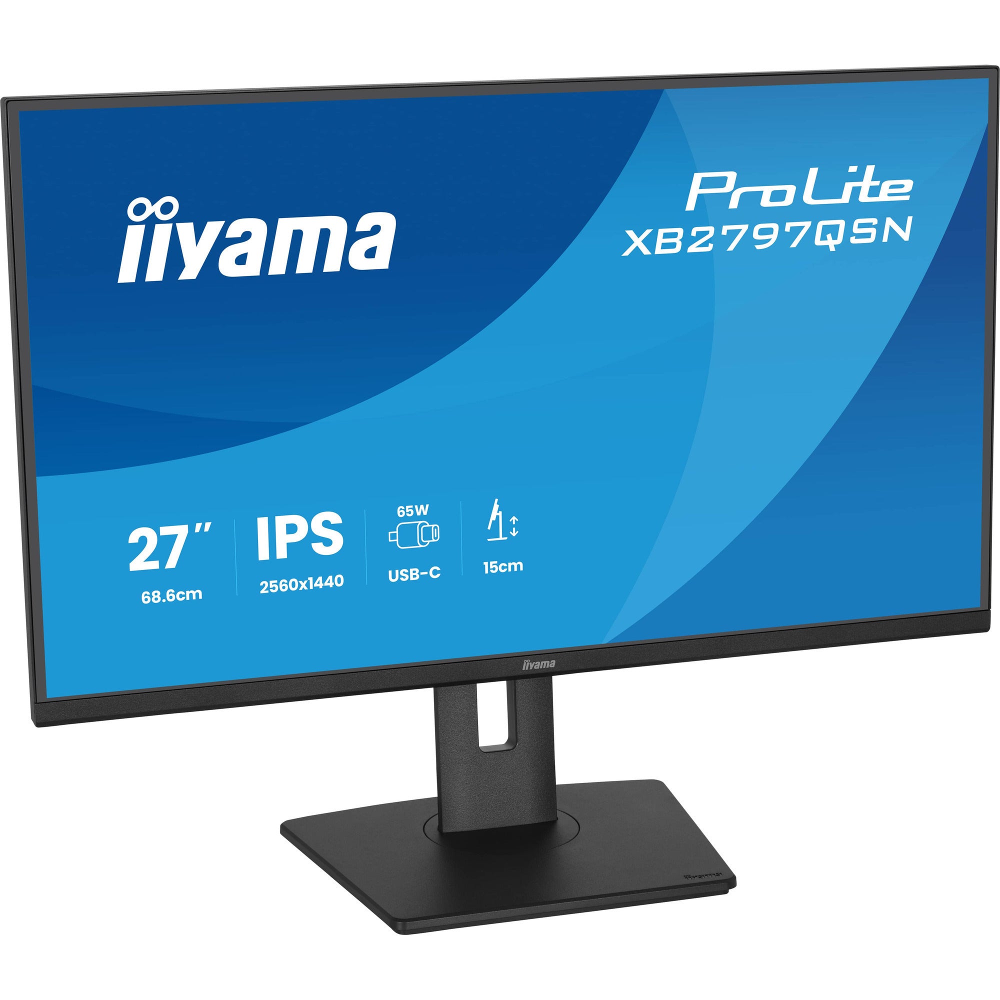 Iiyama prolite xb2797qsn-b1 27 monitor (zwart, 75 hz, hdmi, displayport, usb-c, lan, audio)