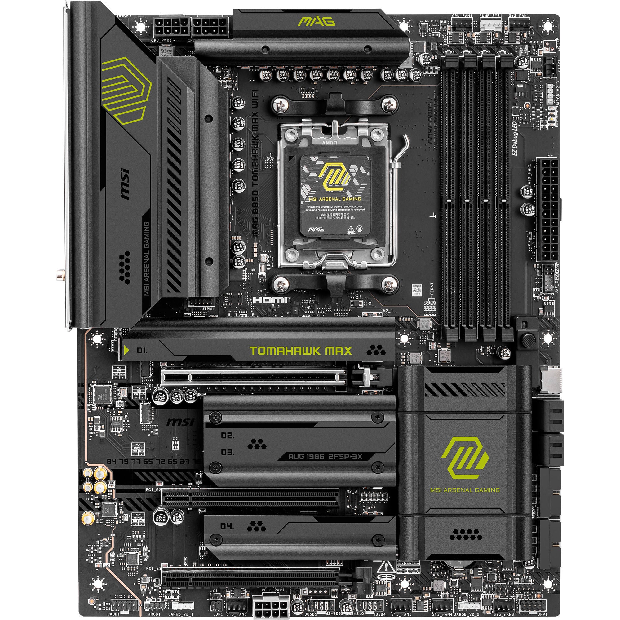Msi mag b850 tomahawk max wifi socket am5 moederbord (raid, 5gb-lan, wi-fi 7, bt, sound, atx)