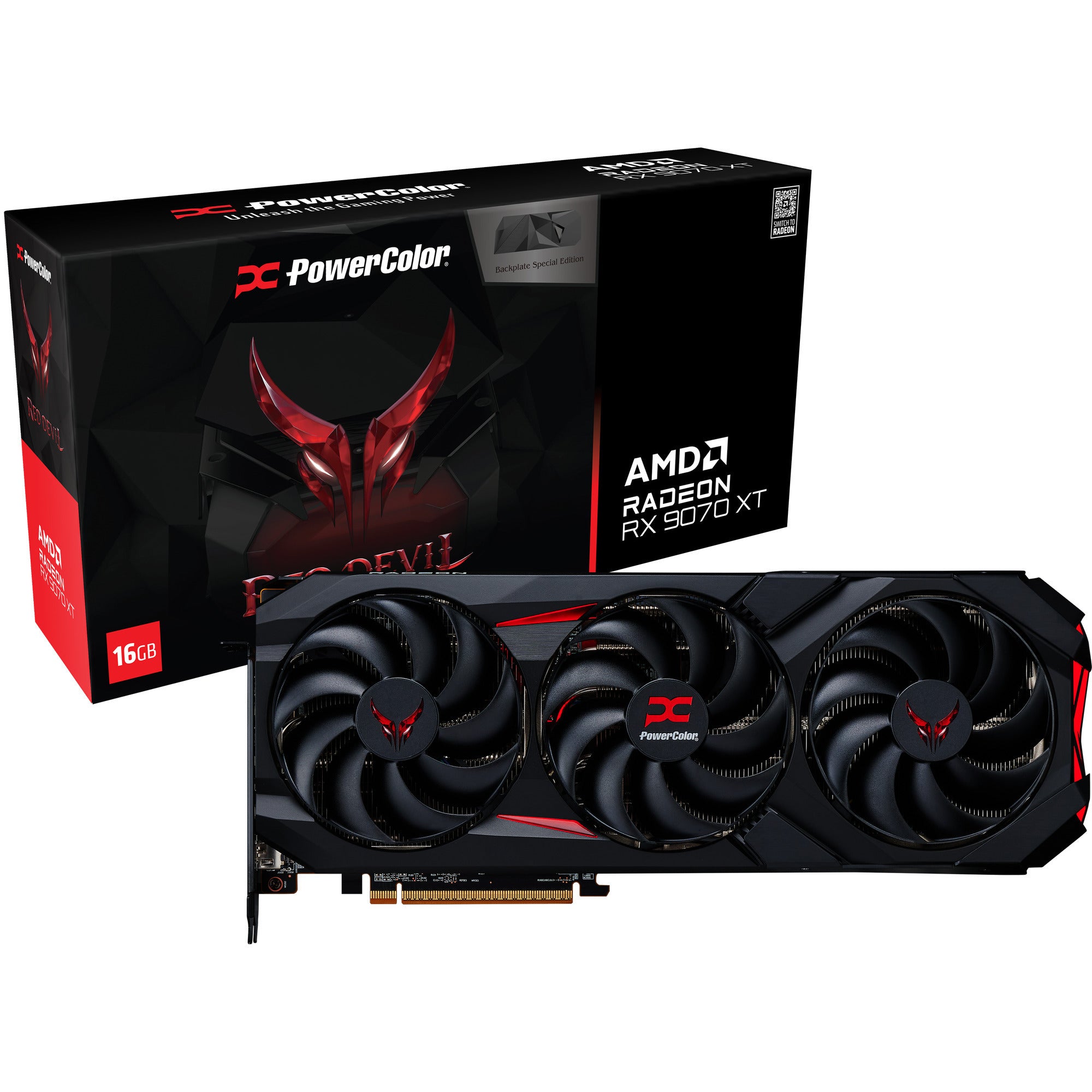 Powercolor radeon rx 9070 xt red devil 16gb oc backplate special edition grafische kaart (zwart, rdna4, gddr6, 3x displayport, 1x hdmi)
