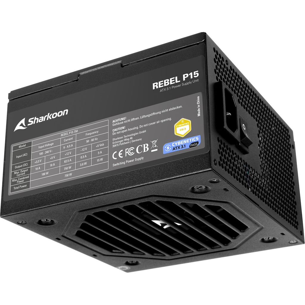 Sharkoon rebel p15 750 watt voeding (zwart, 1x 12v-2x6, 4x pcie)