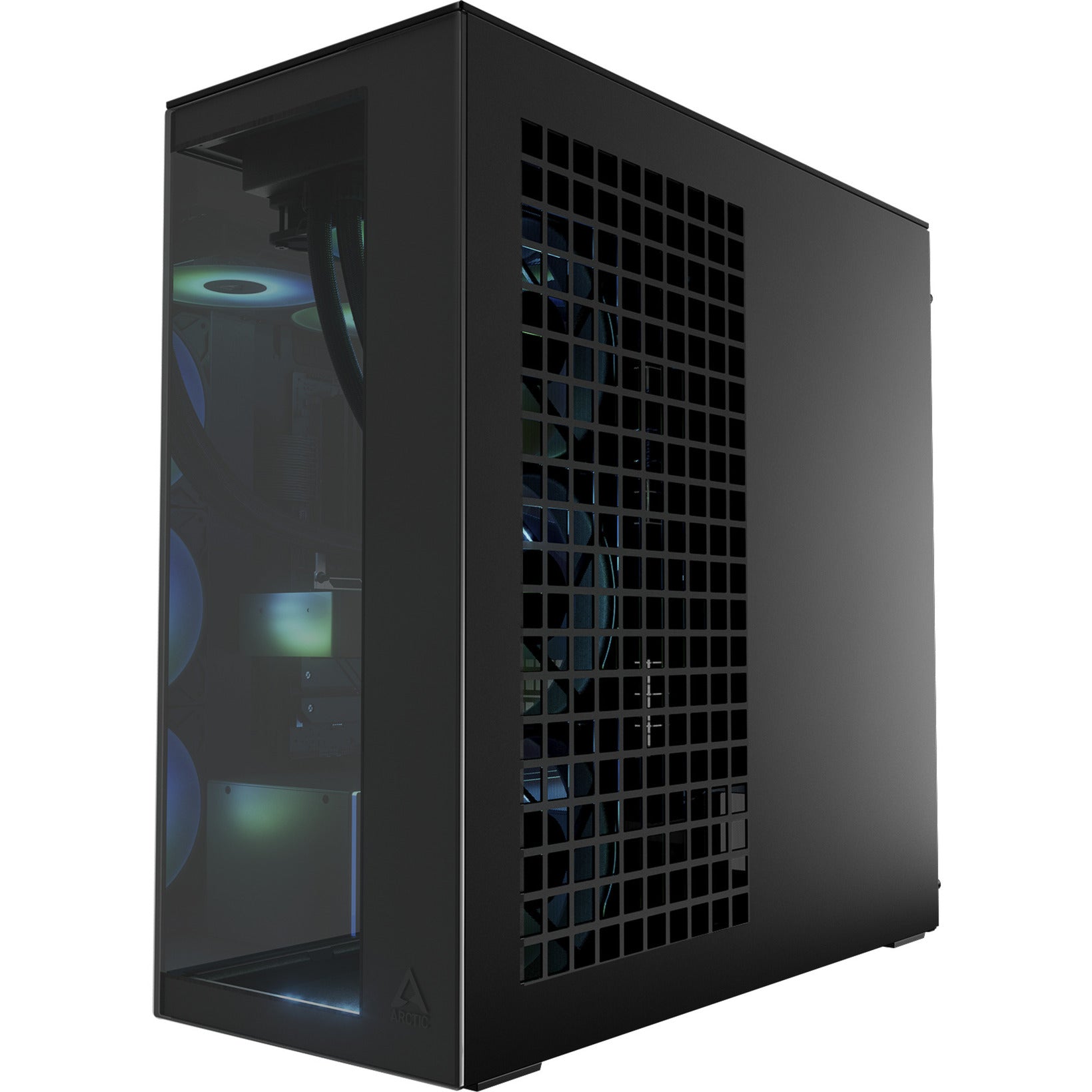 Arctic xtender midi tower behuizing (zwart (mat) | 2x usb-a | 1x usb-c | rgb | tempered glass)