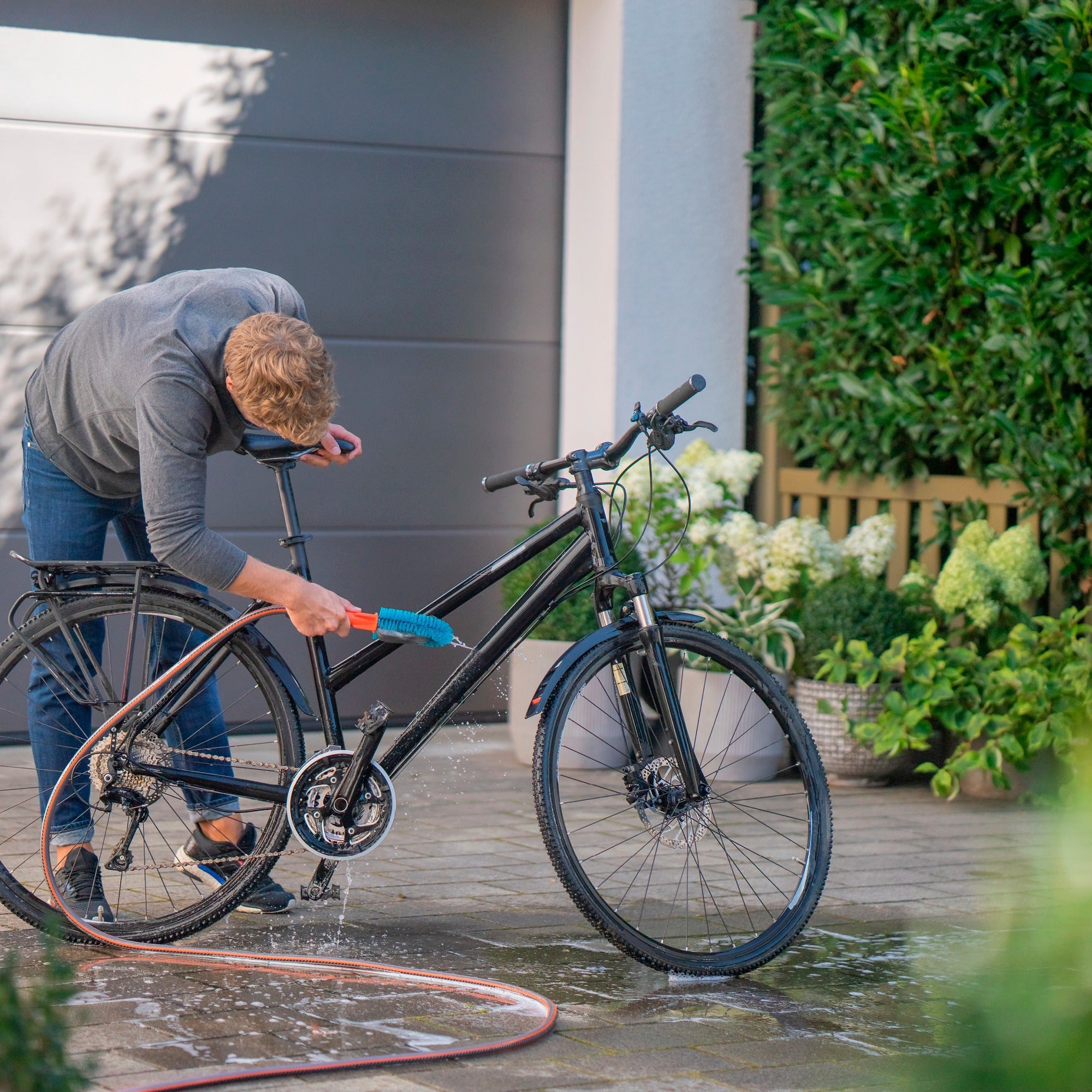 Gardena cleansystem fietsborstel, voor fietsen, aanhangers en kinderwagens wasborstel (grijs turquoise, 18848-20)