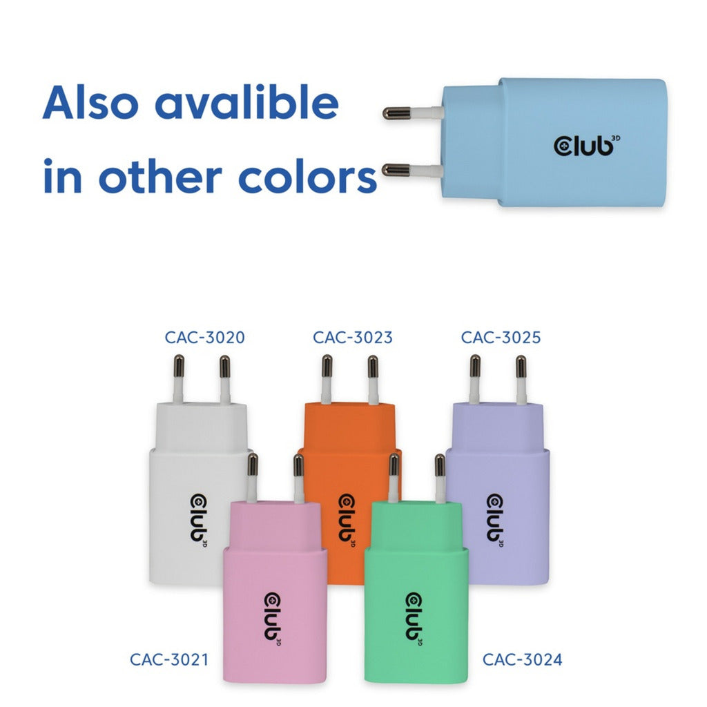 Club 3d 2-pack usb c charger 30 watt (blauw)
