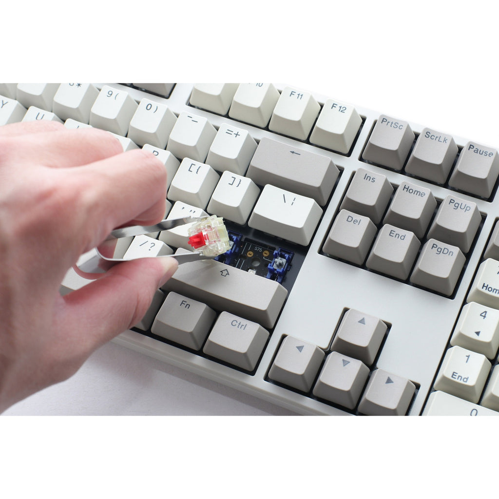 Ducky origin vintage mechanisch toetsenbord (grijs, us lay-out (qwerty), cherry mx red, 100%, hot swap, pbt double-shot keycaps)