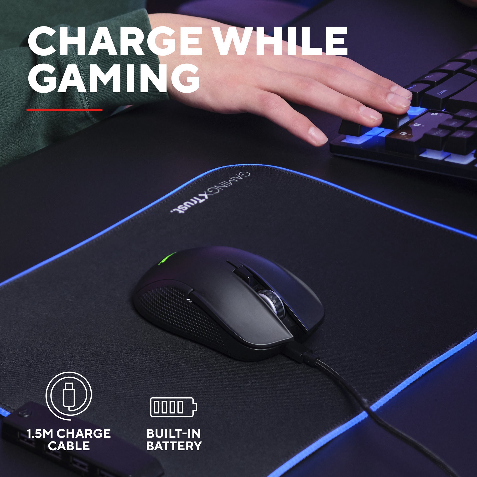 Trust gxt 931 ybar draadloze gamingmuis (zwart, 200 - 7.200 dpi, 2.4ghz bluetooth usb)