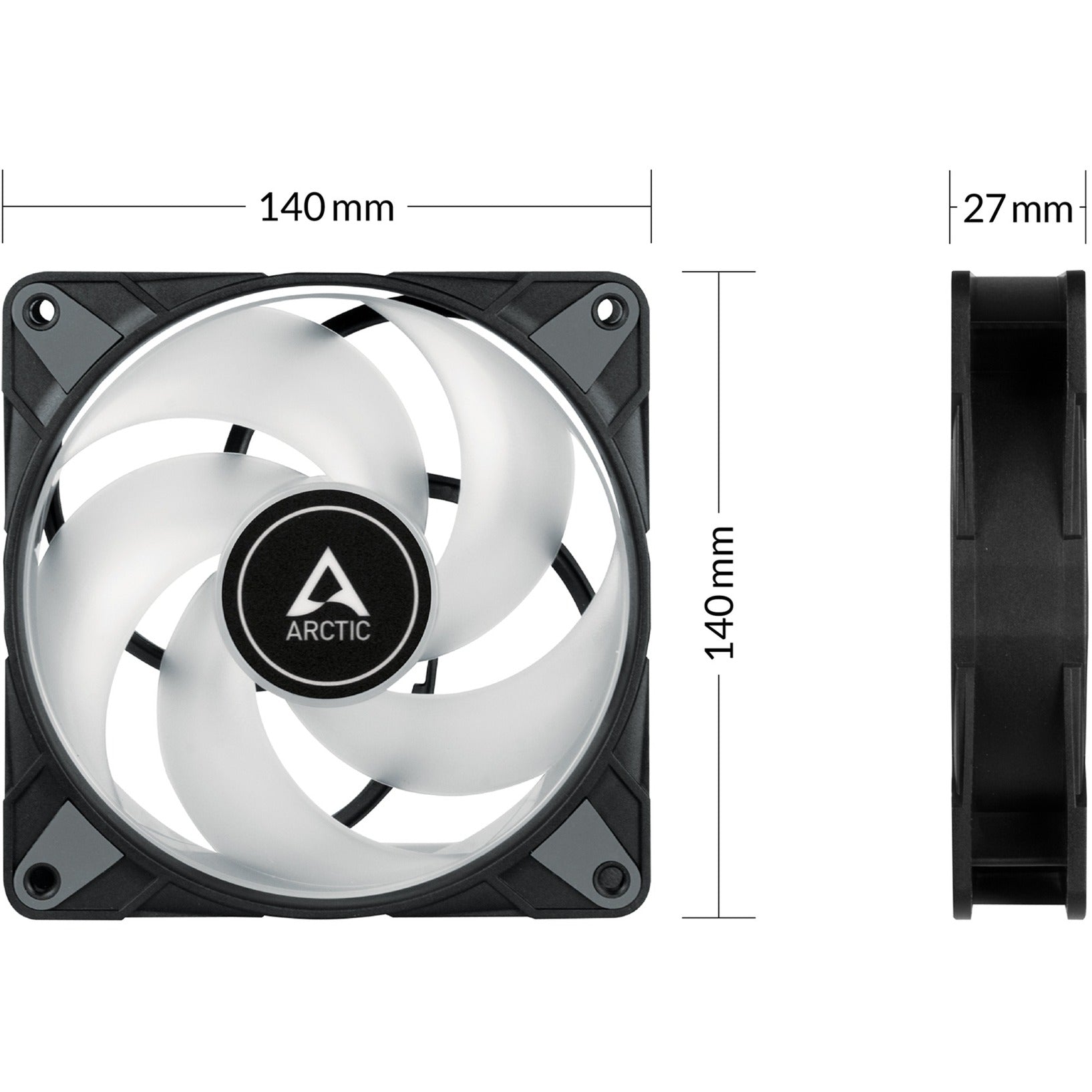 Arctic p14 pwm pst a-rgb case fan (zwart, 140 x 140 x 27 mm)