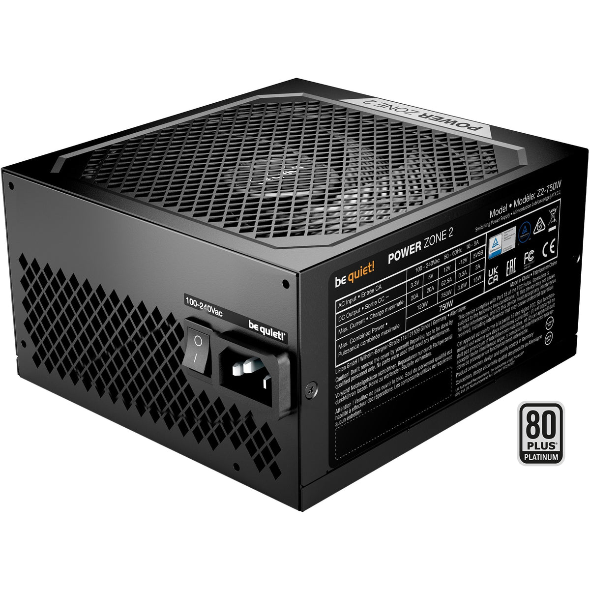 Be quiet! power zone 2 modulaire 750 watt voeding (zwart, 1x 12v-2x6, 3x pcie)