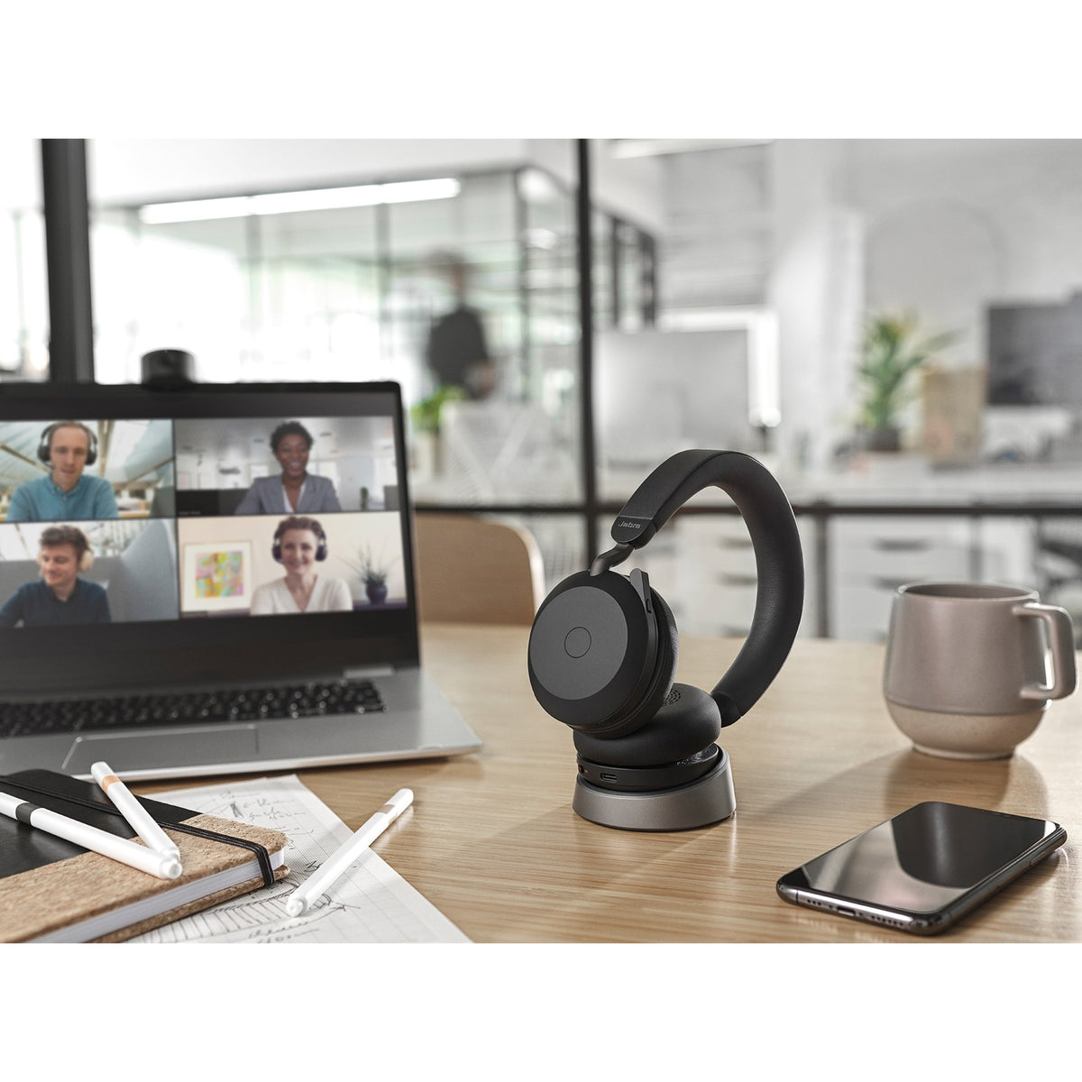 Jabra evolve2 75 on-ear headset (zwart, link380c, microsoft teams)