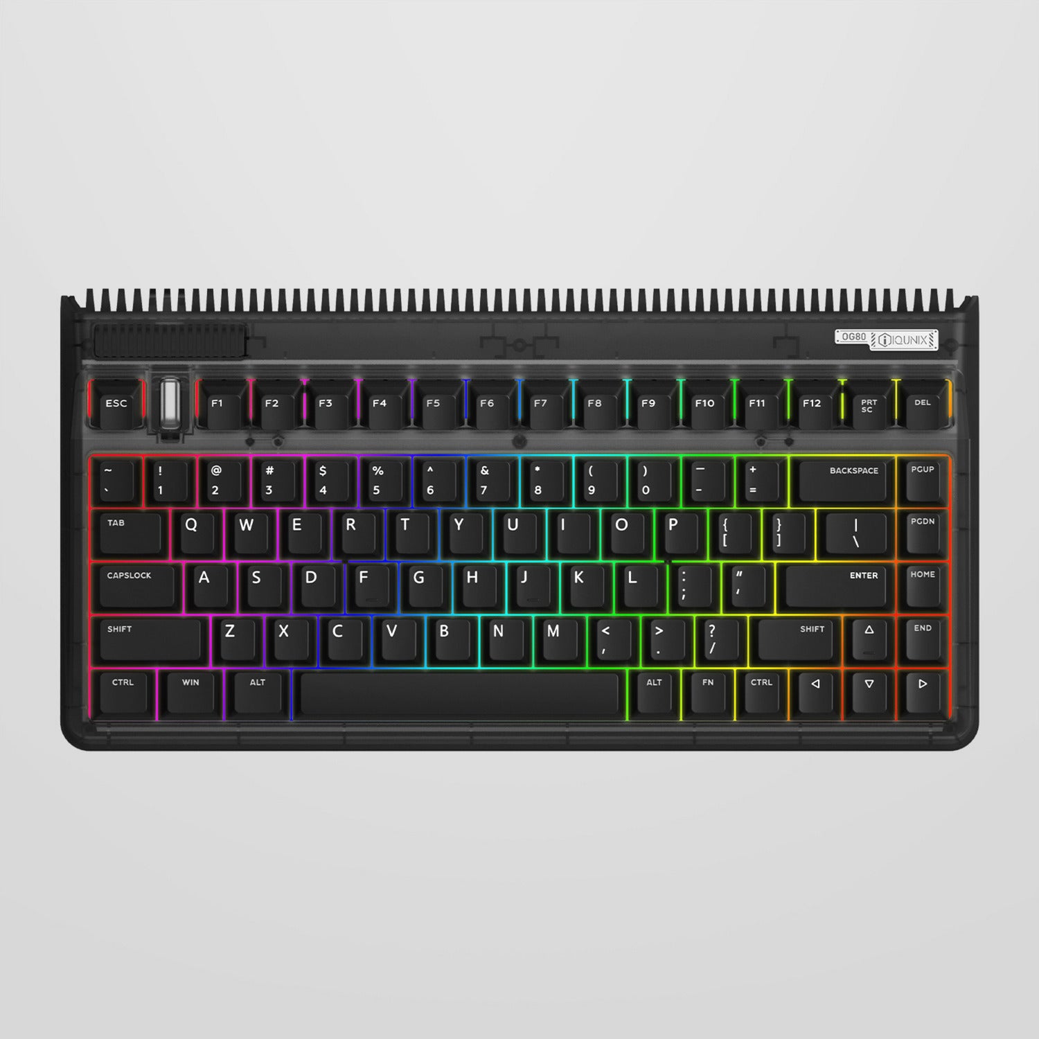 Iqunix og80 dark side wireless mechanical keyboard (zwart, us lay-out (qwerty), gateron red, 80% (tkl), rgb leds, hot-swappable, pbt, 2.4ghz | bluetooth 5.1 | usb-c)