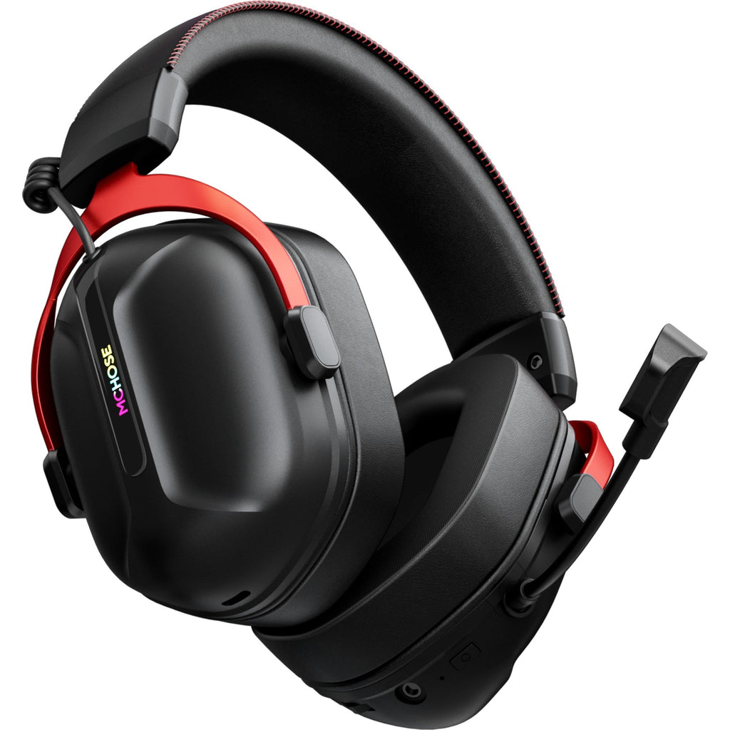 Mchose s9 pro wireless over-ear gaming headset (zwart rood, pc laptop playstation switch smartphone, 2.4g bluetooth wired type-c )