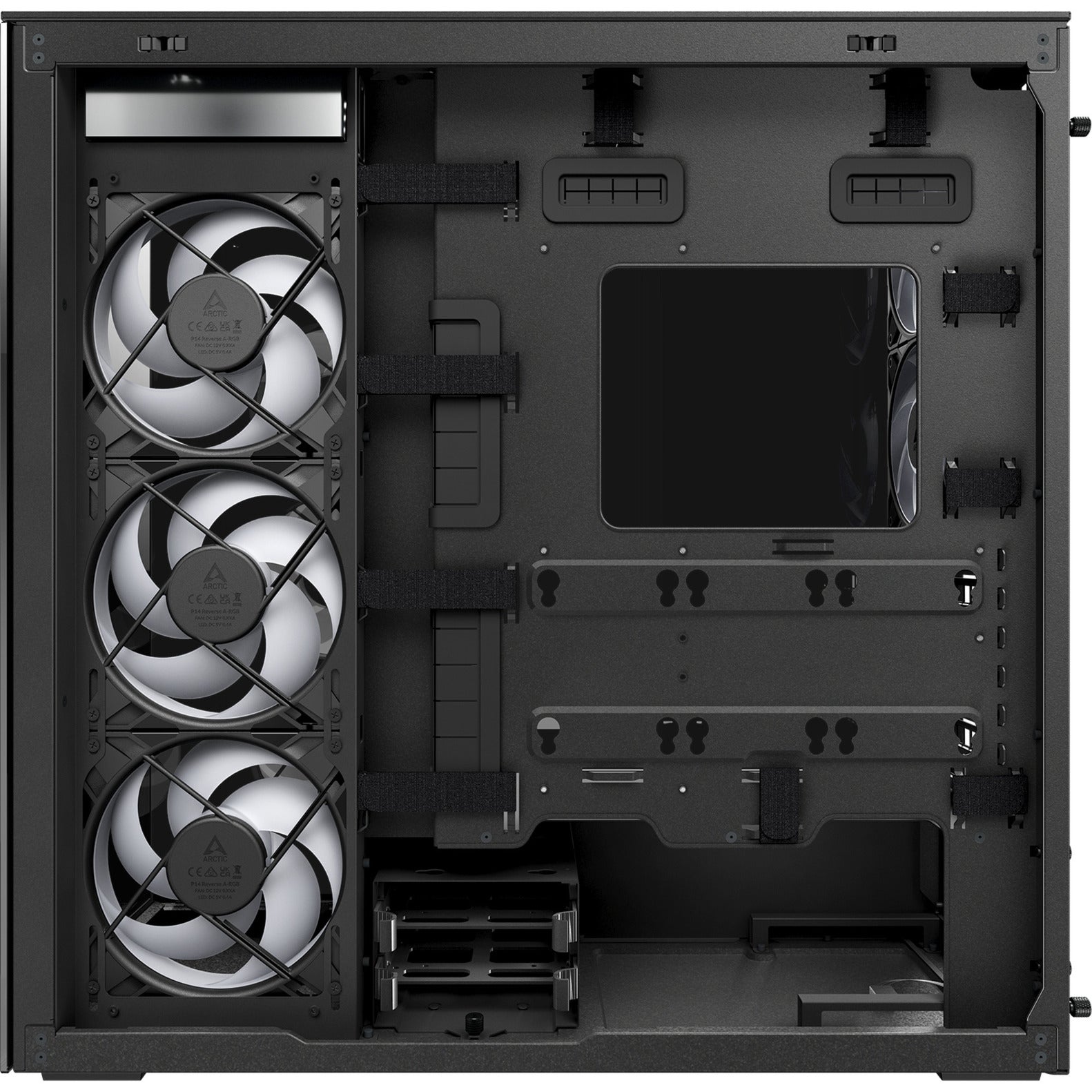 Arctic xtender midi tower behuizing (zwart (mat) | 2x usb-a | 1x usb-c | rgb | tempered glass)
