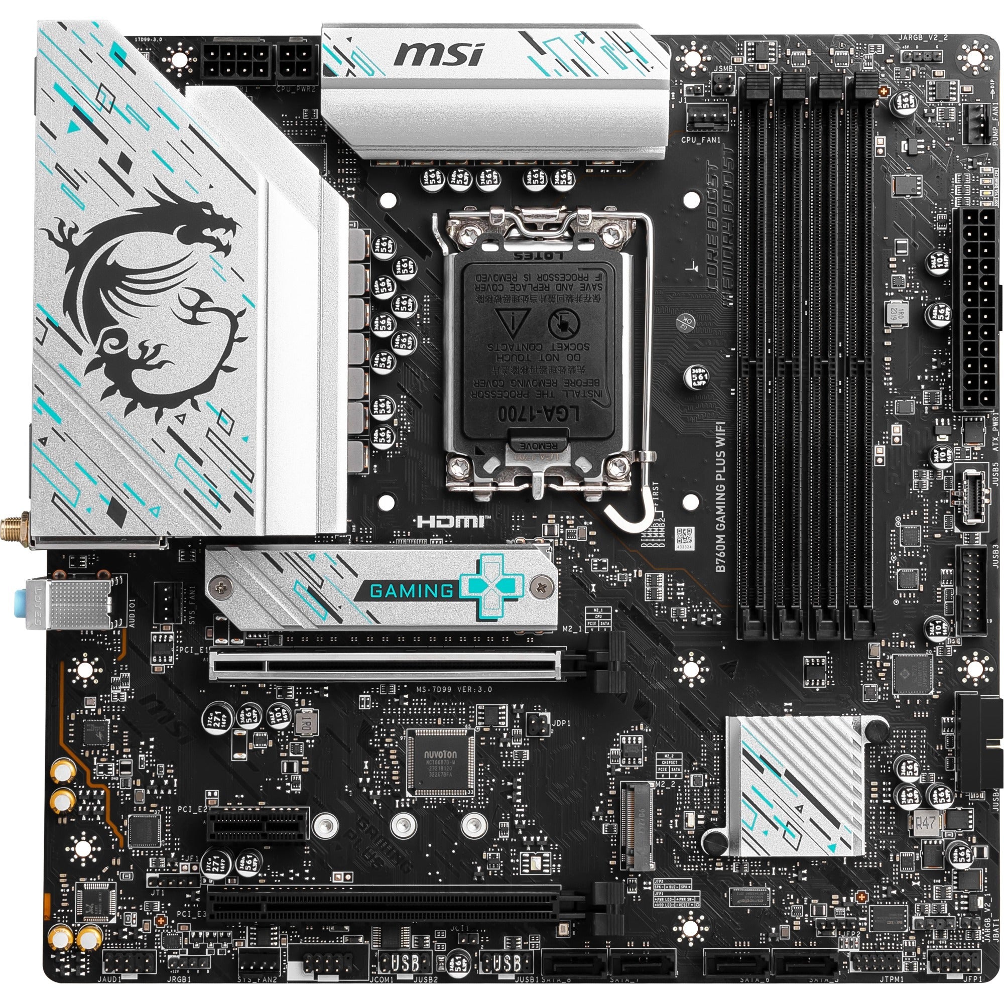 Msi b760m gaming plus wifi socket 1700 moederbord (zwart zilver, raid, 2.5 gb-lan, wi-fi 6e, bt, sound, µatx)