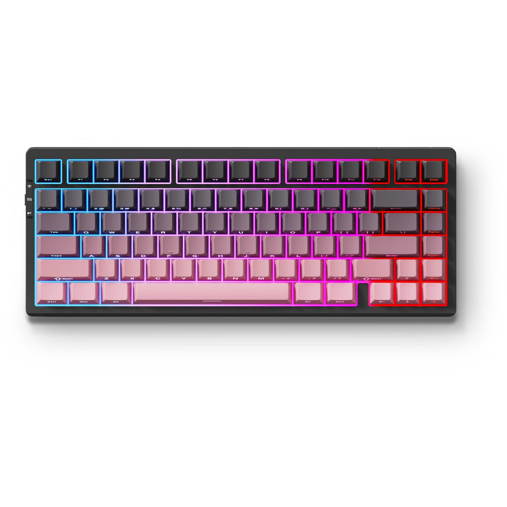 Mchose g75 pro tri-mode gasket structuur mechanisch gaming toetsenbord (zwart roze, us lay-out, ktt cabbage tofu v2, 75%, rgb, hot swap, pbt double-shot, 2.4 ghz usb-c bluetooth)
