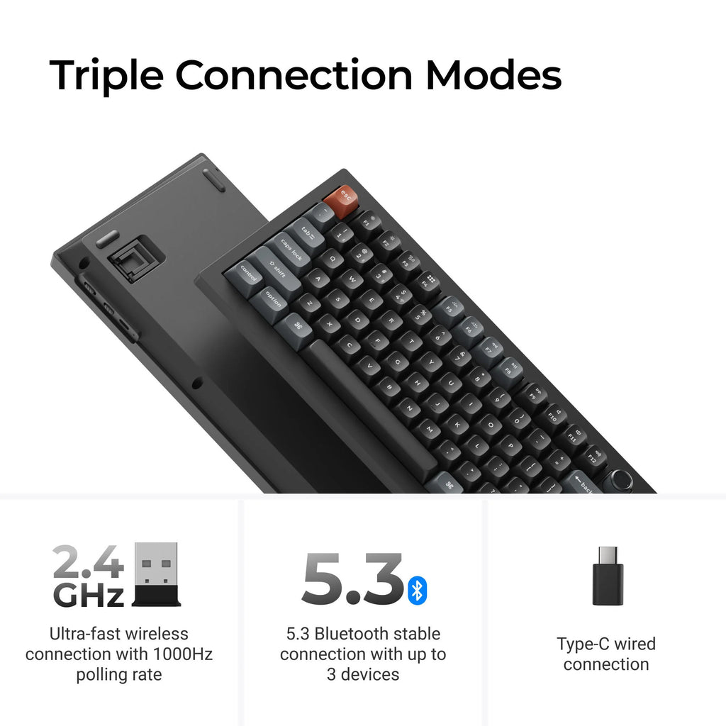 Keychron v3 ultra 8k wireless custom mechanical keyboard (zwart, us lay-out (qwerty), silk pom brown, 80% (tkl), rgb, hot swap, 2.4 ghz | bluetooth 5.3 | usb-c)