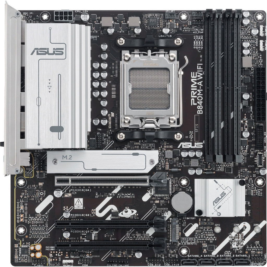 Asus prime b840m-a wifi socket am5 moederbord (2.5 gbe-lan, wi-fi 6e, bt, sound, µatx)
