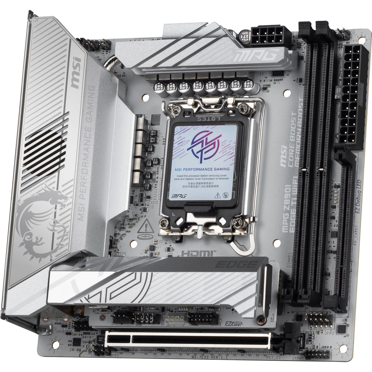 Msi mpg z890i edge ti wifi socket 1851 moederbord (wit zilver, raid, 5gb-lan, wi-fi 7, bt, sound, mini-itx)