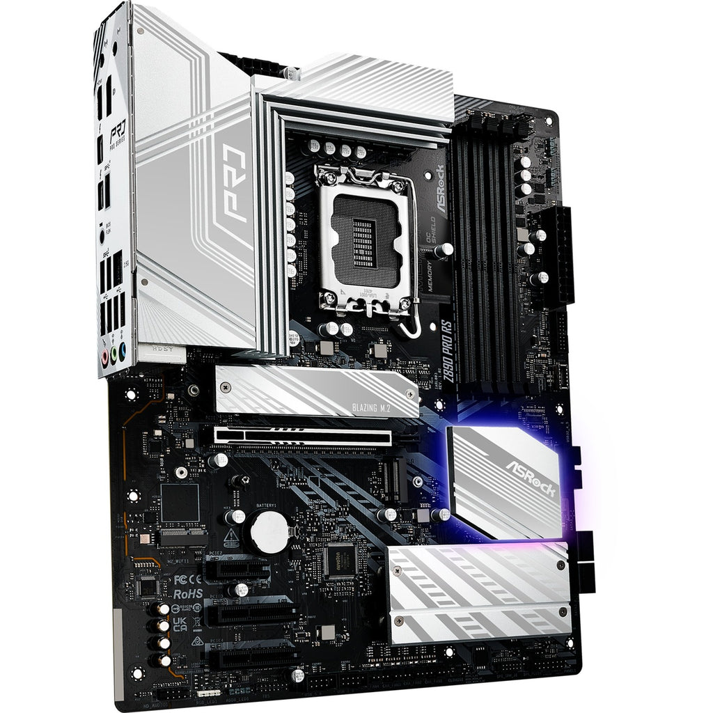 Asrock z890 pro rs socket 1851 moederbord (zwart wit, raid, 2.5 gb-lan, sound, atx)