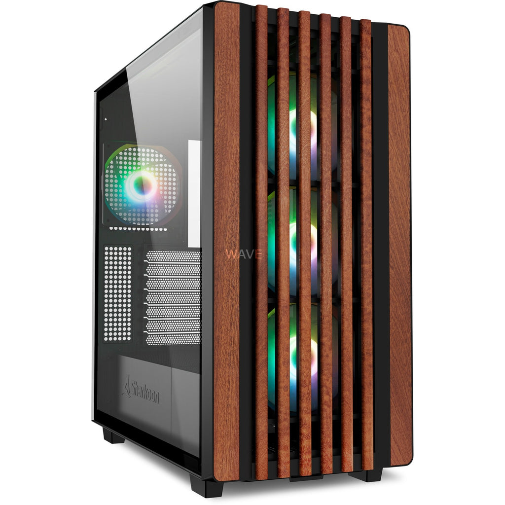 Sharkoon rebel c70g rgb midi tower behuizing (zwart houtkleur | 2x usb-a | 1x usb-c | rgb | tempered glass)
