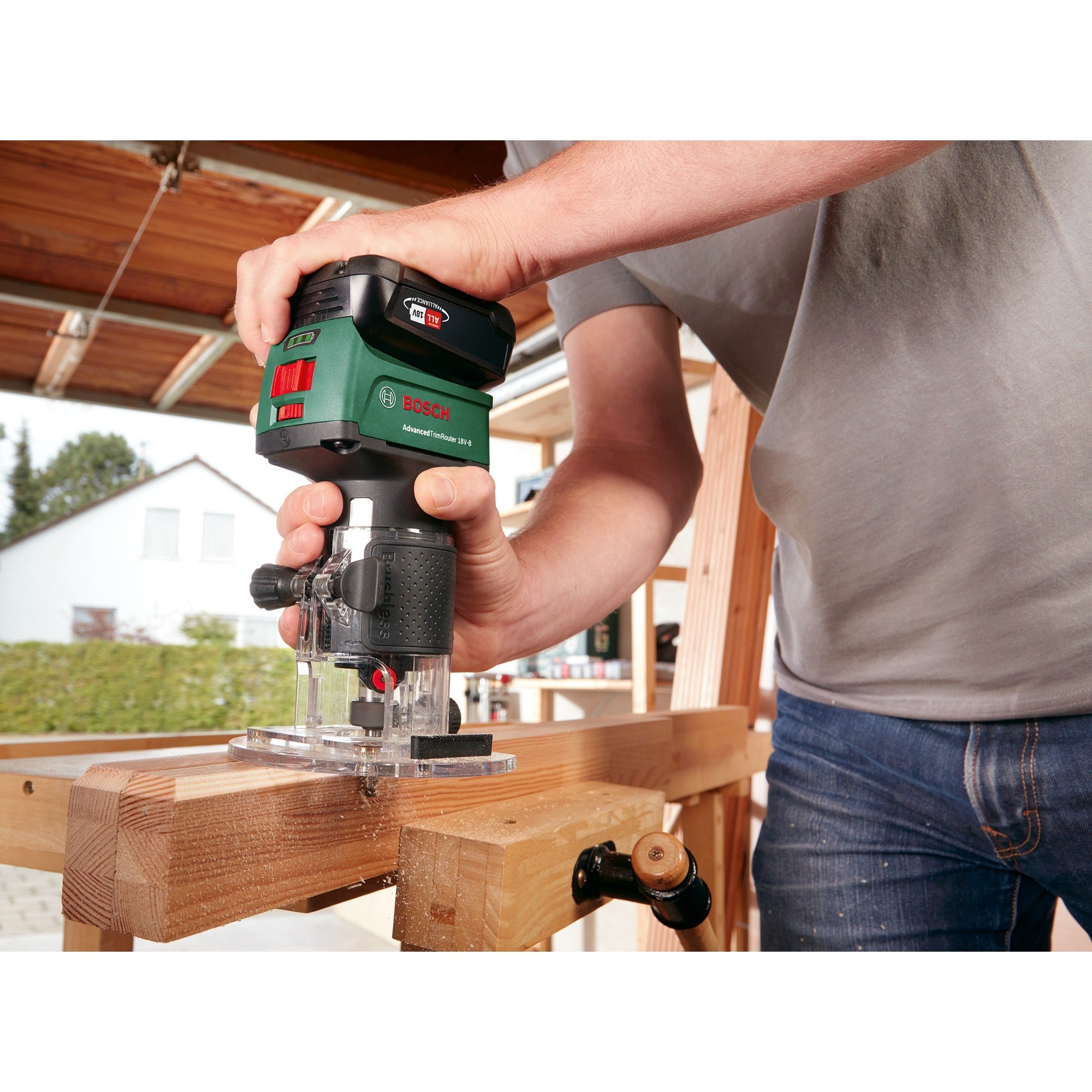 Bosch accufreesmachine advancedtrimrouter 18v-8 bovenfrees (groen zwart, power for all alliance, accu en oplader niet inbegrepen)