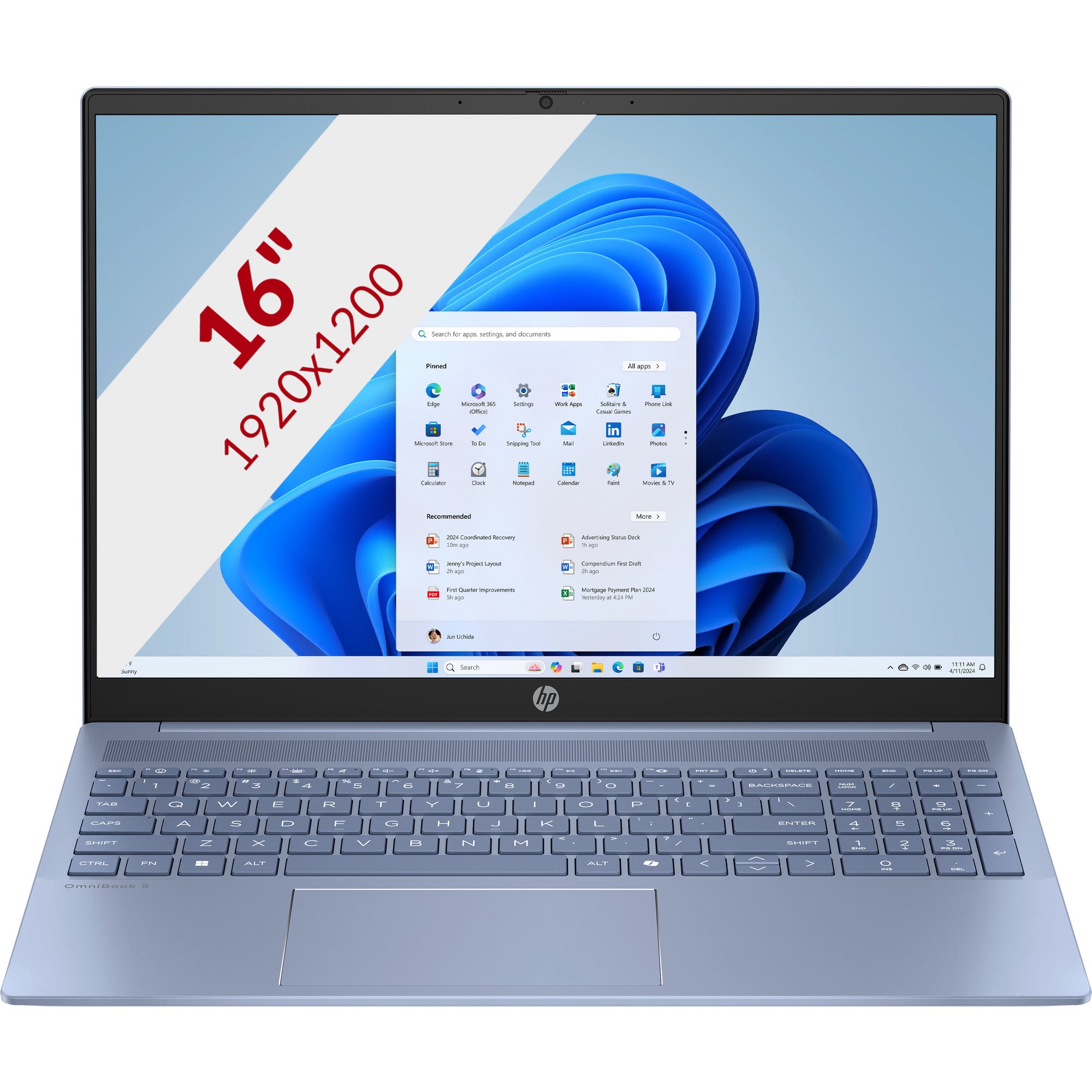 Hp omnibook 5 16-ba1052nd (bl8x7ea) 16 laptop (blauw | i5-1334u | iris xe graphics | 16 gb | 512 gb ssd)