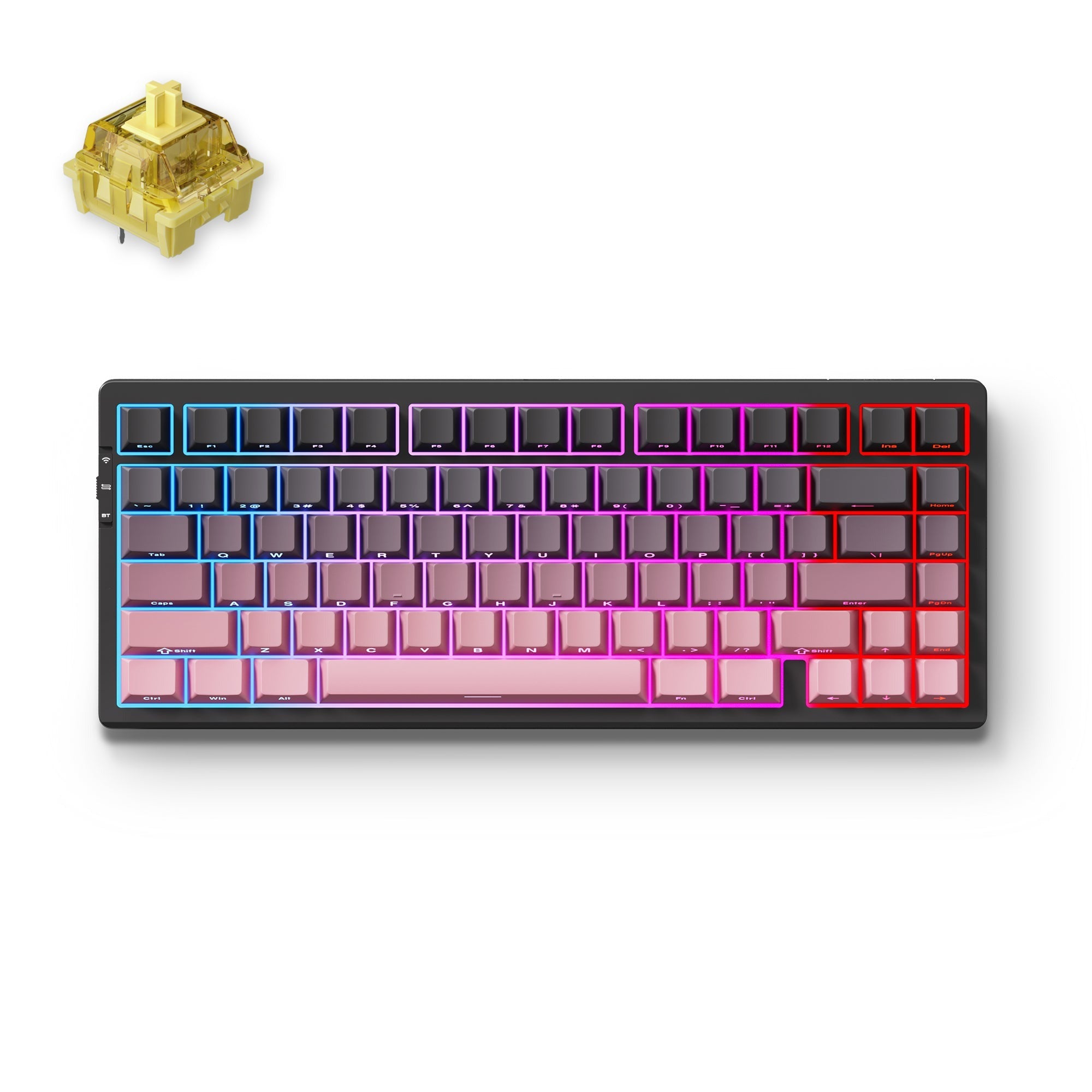 Mchose g75 pro black pink cream shaft tri-mode gasket structure mechanical, gaming toetsenbord (zwart pink, us lay-out, ktt cream shaft, 75%, rgb, hot swap, side engraved pbt, draadloos bluetooth usb-c)