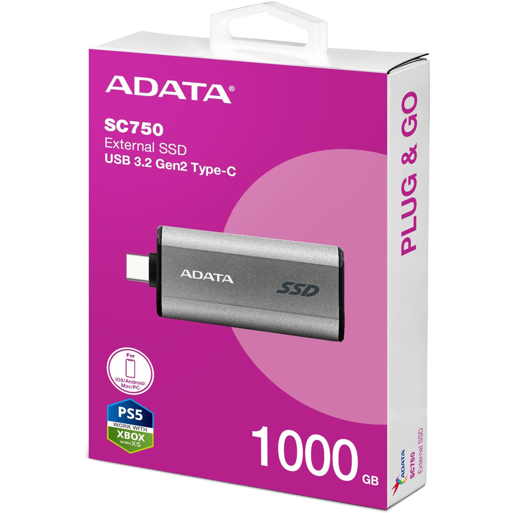 Adata sc750 1 tb externe ssd (titanium, sc750-1000g-ccbk, usb-c 3.2 (10 gbit s))