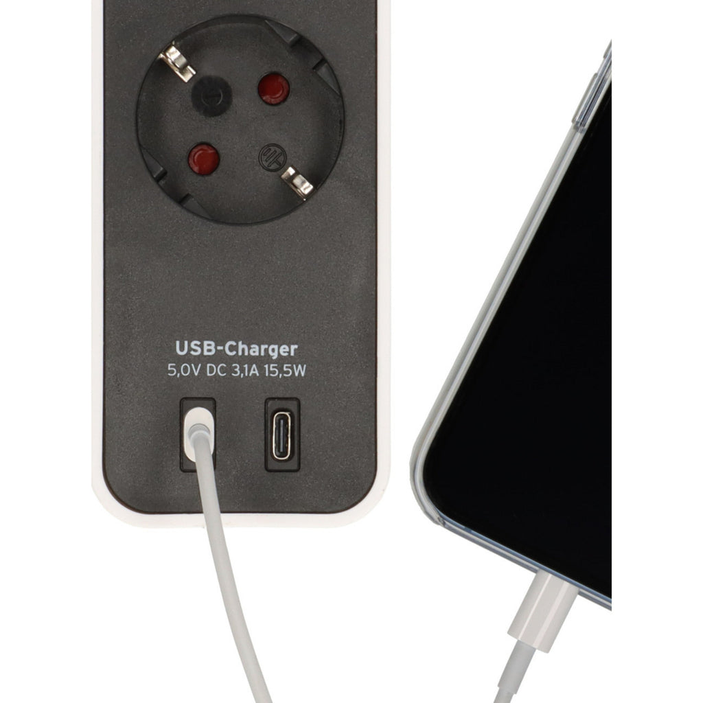 Brennenstuhl ecolor 4-voudige stekkerdoos met 2 usb-laadaansluitingen stekkerdoos (wit zwart, 2x usb-c)