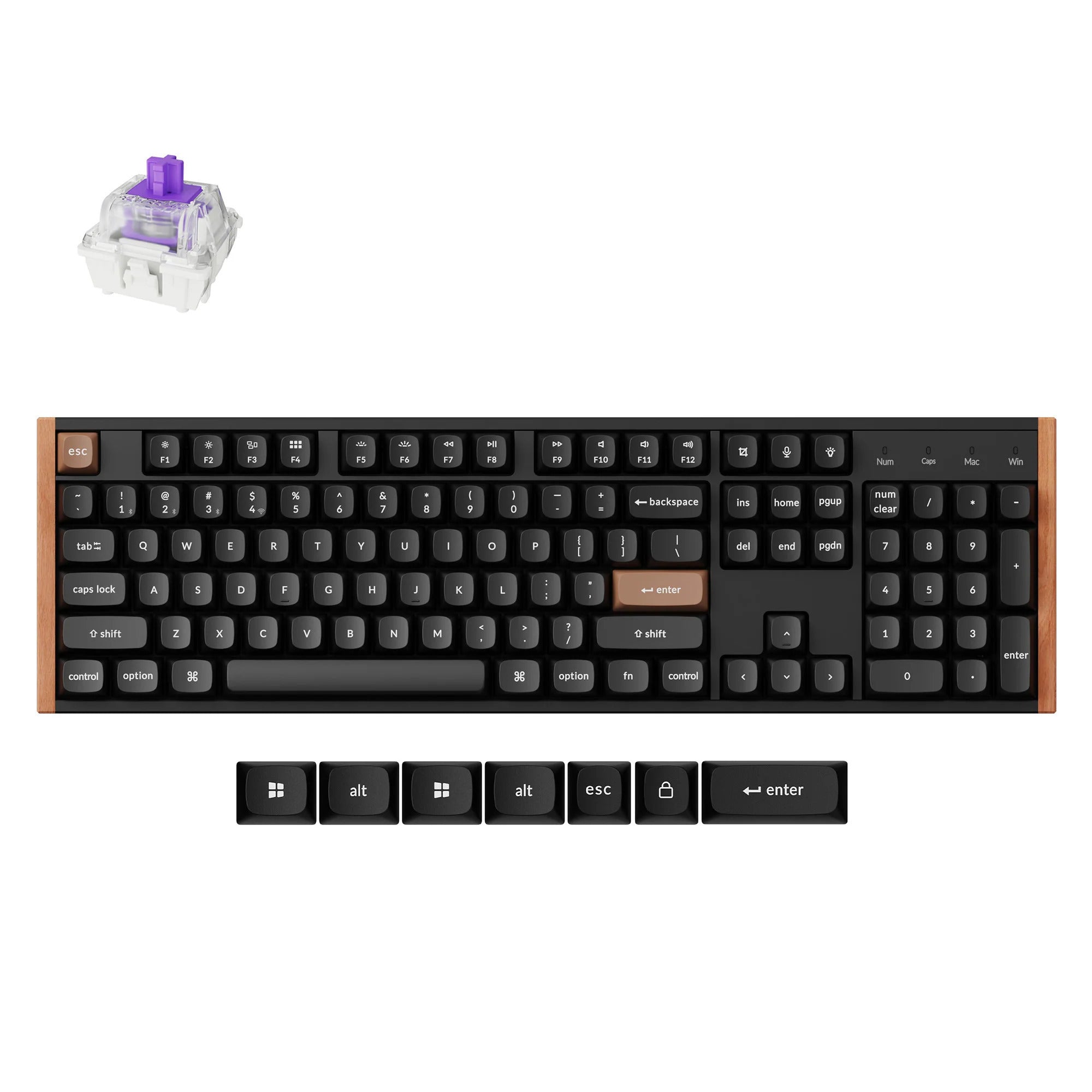 Keychron k10 he-f1, toetsenbord (zwart houtkleur, us lay-out, gateron double-rail magnetic nebula, rgb leds, osa double-shot pbt, hot swap, usb-c | 2.4 ghz | bluetooth 5.1)