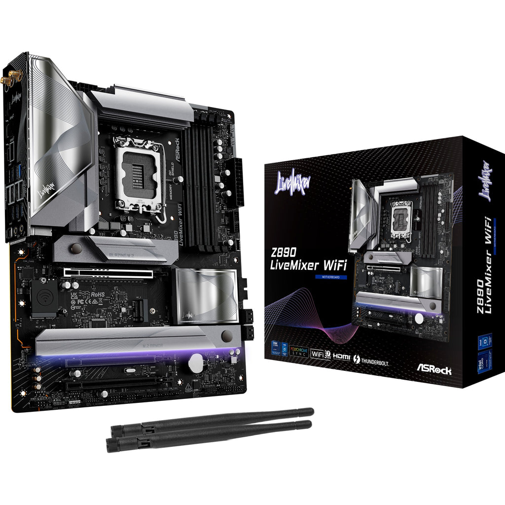 Asrock z890 livemixer wifi socket 1851 moederbord (zwart, raid, 2.5 gb-lan, wi-fi 7, bt, sound, atx)