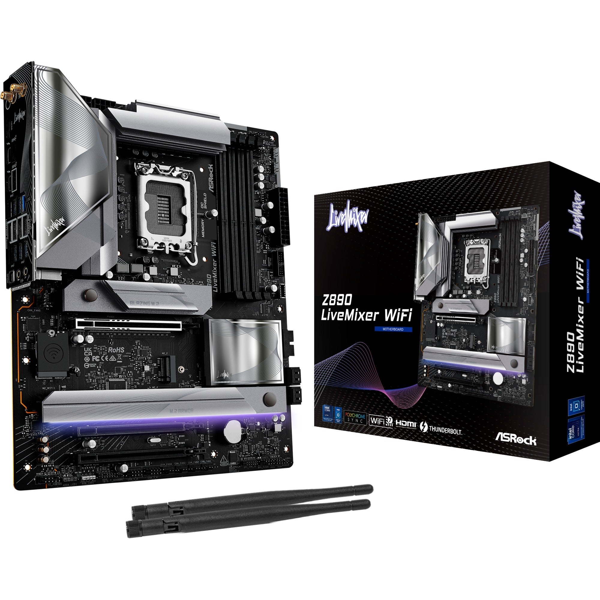 Asrock z890 livemixer wifi socket 1851 moederbord (zwart, raid, 2.5 gb-lan, wi-fi 7, bt, sound, atx)