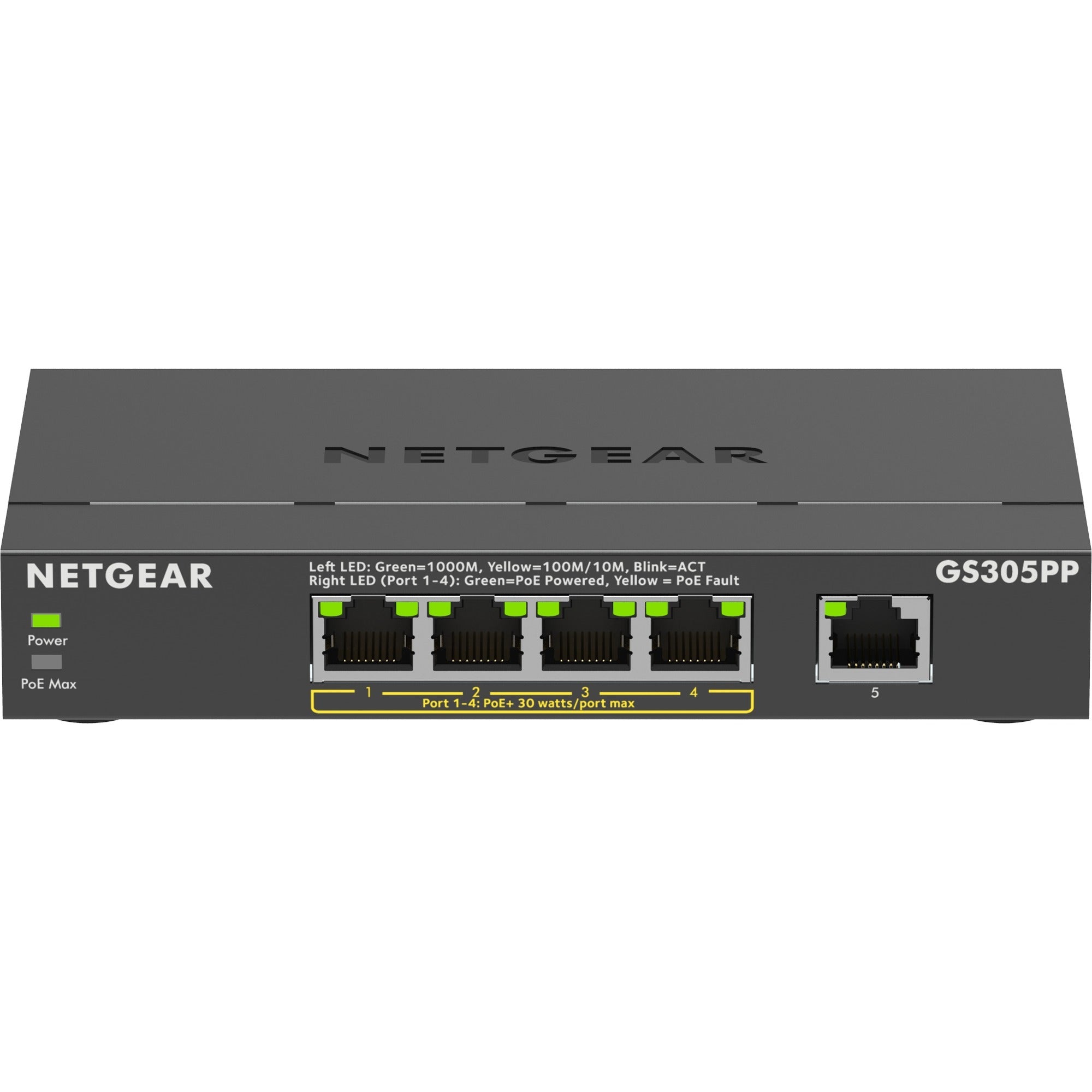 Netgear 5-port gigabit ethernet poe+ unmanaged switch (gs305pp) (zwart)