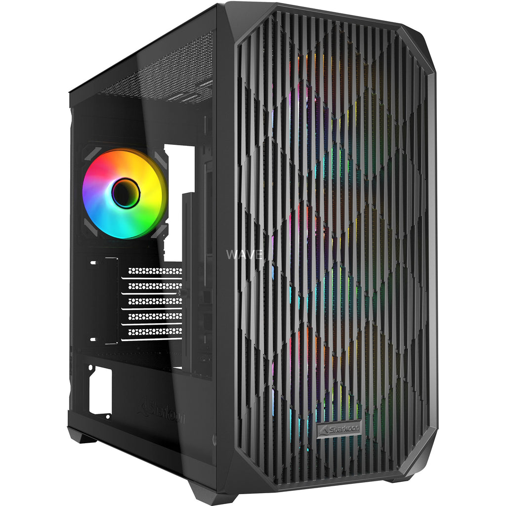 Sharkoon mk3 rgb mini tower behuizing (zwart | 2x usb-a | 1x usb-c | rgb | tempered glass)