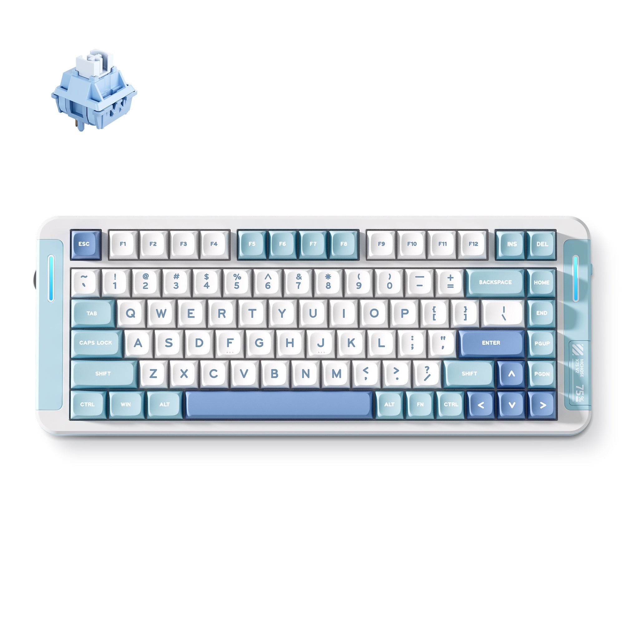 Mchose x75 v2 blue whale sea custom mechanical rgb toetsenbord (wit, us lay-out (qwerty), swk whale sea, 75%, rgb, hot swap, double-shot pbt, draadloos | bluetooth | usb-c)