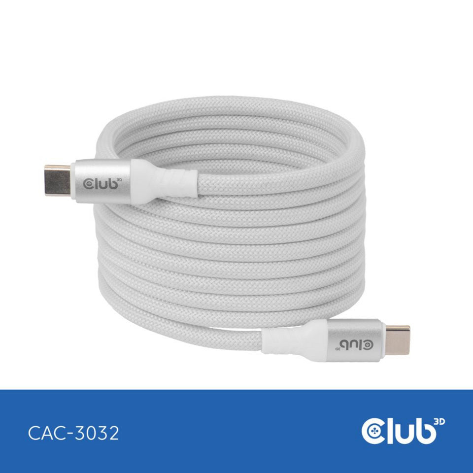 Club 3d usb-c magnetic-coil 240w pd3.1 white cable, 2 meter kabel (wit)