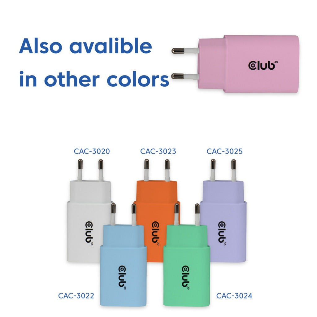 Club 3d 2-pack usb c charger 30 watt (roze)