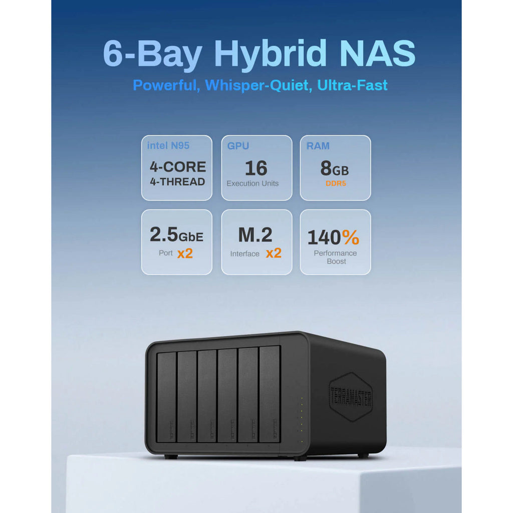 Terramaster f6-424 nas (zwart, 2x 2.5gbe, hdmi, usb)