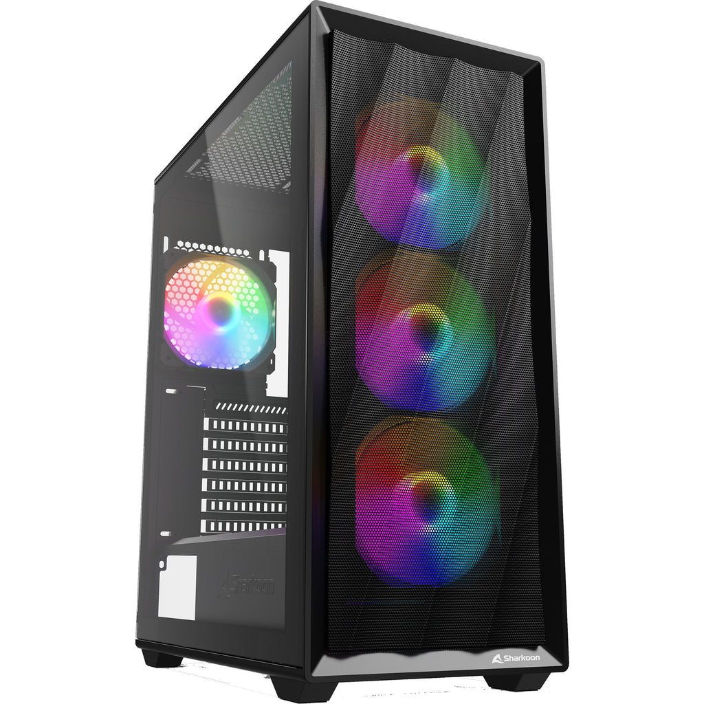 Sharkoon vk4 rainbow midi tower behuizing (zwart | 2x usb-a | rgb | tempered glass)
