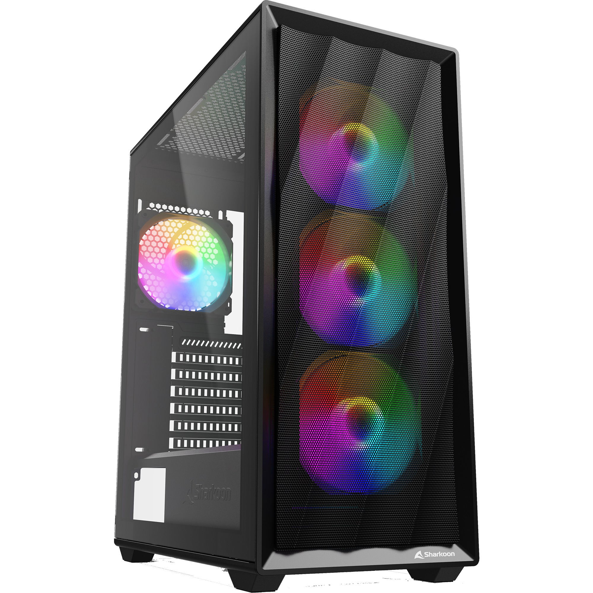 Sharkoon vk4 rainbow midi tower behuizing (zwart | 2x usb-a | rgb | tempered glass)