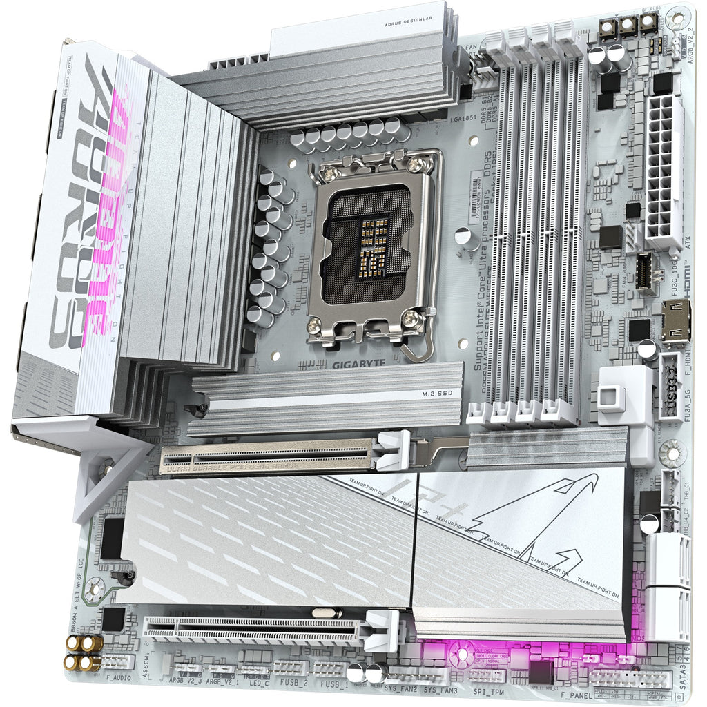 Gigabyte b860m aorus elite wifi6e ice socket 1851 moederbord (zilver wit, raid, 2.5gb-lan, wi-fi 7, bt, sound, µatx)
