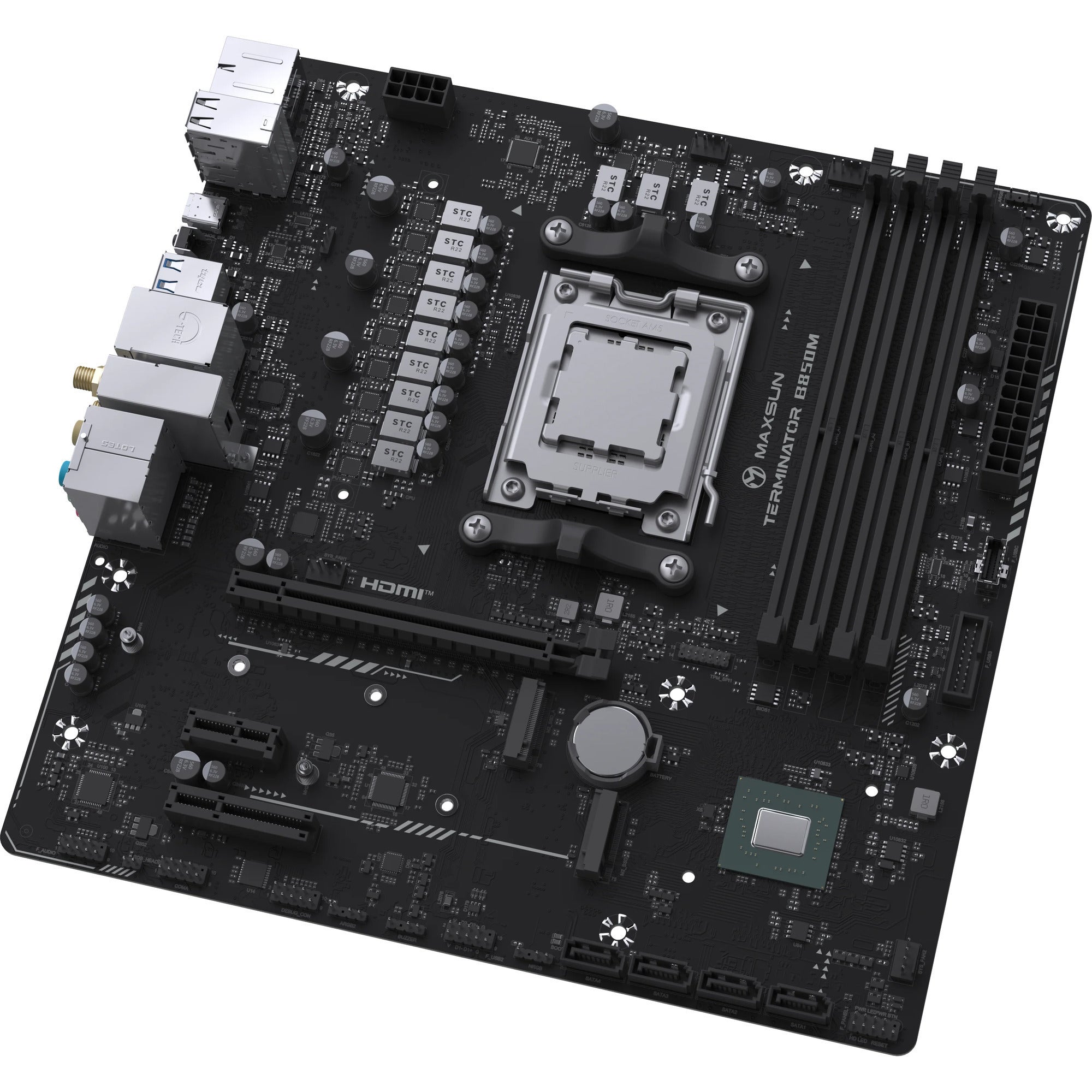 Maxsun ms-terminator b850m wifi socket am5 moederbord (zwart, raid, 2.5 gb-lan, wlan, bt, sound, µatx)
