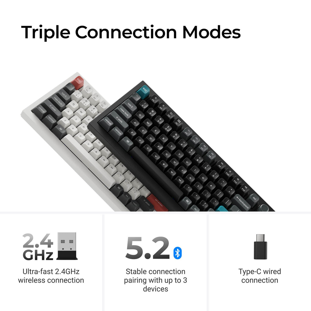 Keychron q1 ultra-m4 8k wireless custom mechanical keyboard (zwart, us lay-out (qwerty), silk pom banana, 75%, rgb, hot swap, 8k, 2.4 ghz | bluetooth 5.2 | usb-c)