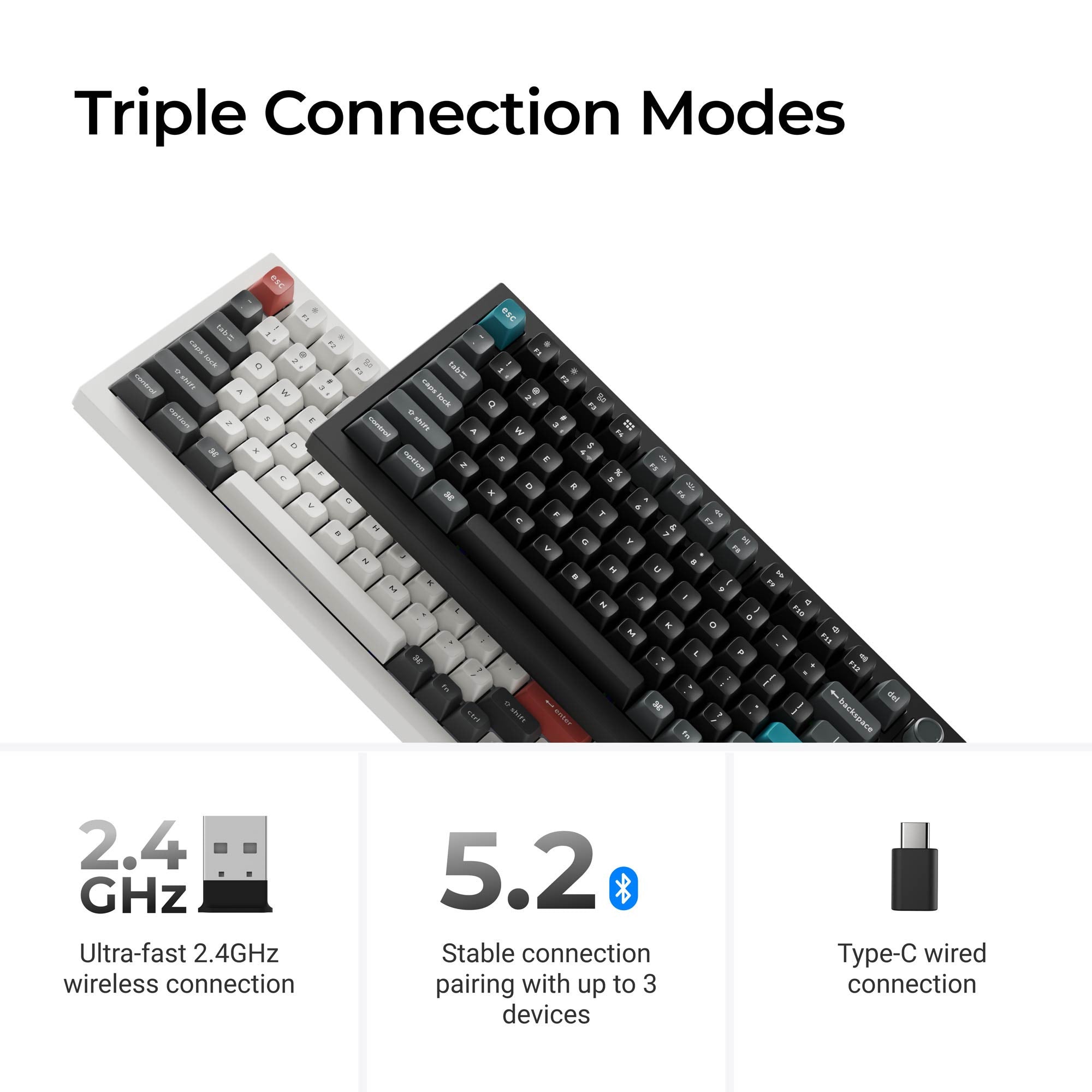 Keychron q1 ultra-m4 8k wireless custom mechanical keyboard (zwart, us lay-out (qwerty), silk pom banana, 75%, rgb, hot swap, 8k, 2.4 ghz | bluetooth 5.2 | usb-c)