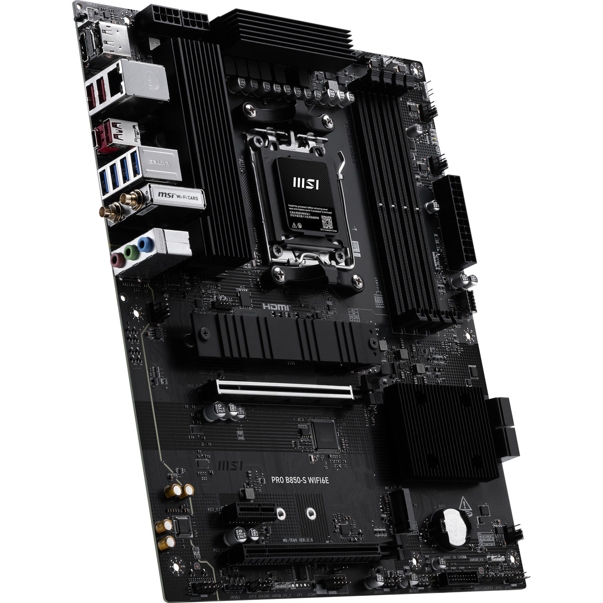 Msi pro b850-s wifi6e socket am5 moederbord (zwart zilver, raid, 2.5gb-lan, wi-fi 6e, bt 5.3, sound, atx)